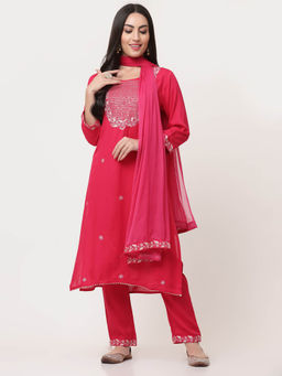 SAVI - Pink Embellished Kurta with Pant and Dupatta (Set of 3)