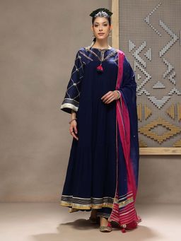 Kyra by Bhavna - Navy Blue Inaya Anarkali with Pant and Dupatta