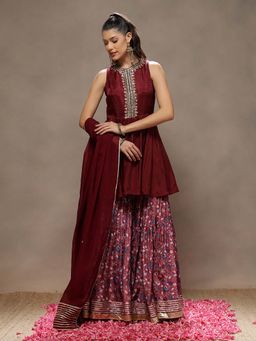 Kyra by Bhavna - Maroon Afiya Kurta with Sharara and Dupatta