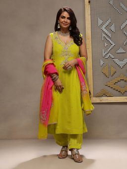 Kyra by Bhavna - Yellow Baahar Kurta with Pant and Dupatta