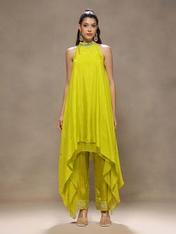 Kyra by Bhavna - Yellow Lime Luxe Kurta with Pant