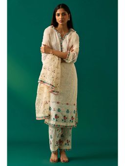 WISHFUL by W - Off White Off-White Floral Embroidered Straight Kurta with Pant and Dupatta