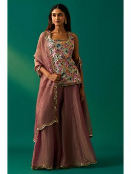 WISHFUL by W - Mauve Embellished Straight Kurta with Palazzo and Dupatta