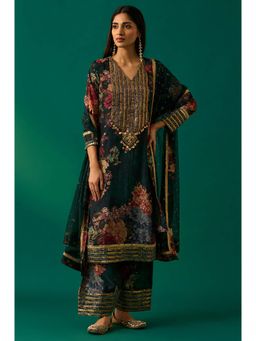 WISHFUL by W - Green Floral Printed Straight Kurta with Salwar and Dupatta