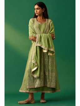 WISHFUL by W - Green Embroidered Kurta with Inner and Dupatta
