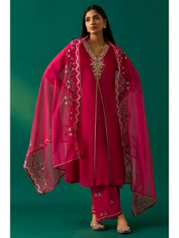 WISHFUL by W - Pink Embroidered Flared Kurta with Pant and Dupatta