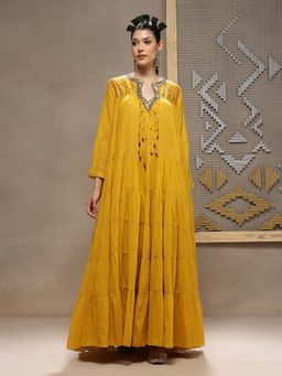 Kyra by Bhavna - Mustard Azraq Anarkali with Pant