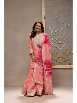 Kyra by Bhavna - Peach Gulnar Kurta with Sharara and Dupatta