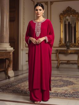 Varanga - Pink Zari Embroidered Flared Kaftan with Pant