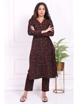 W - Maroon Floral Printed Cotton Co-Ord Set