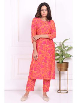 W - Orange Floral Printed Straight Co-Ord Set