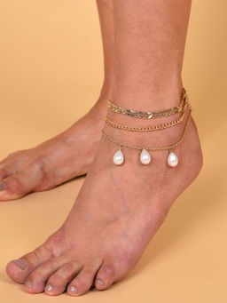 Sohi - Gold Plated Pearl Anklet Set of 3