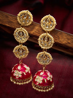 Sohi - Pink Meenakari & Pearl Earring