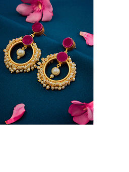 Sohi - Maroon Stones Pearl Earring