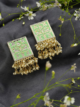 Sohi - Green Meenakari & Pearls Stud