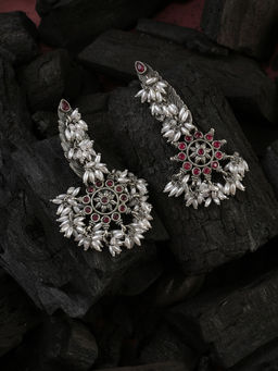 Sohi - White Plated Floral Drop Earring