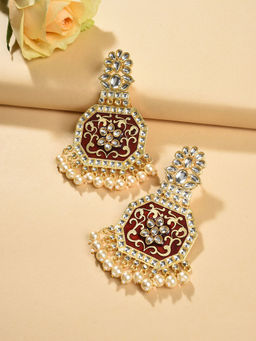 Sohi - Women Maroon Meenakari Jhumkas