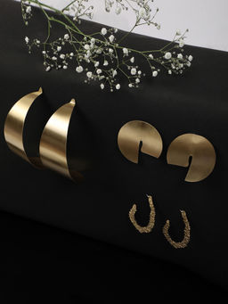 Sohi - Pack of 3 Gold Plated Designer Hoop Earrings