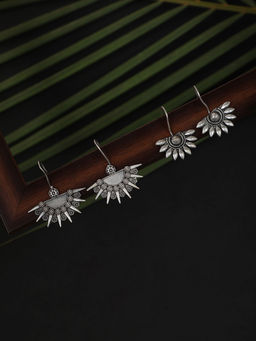 Sohi - Pack of 2 Crescent Shaped Silver Plated Drop Earrings