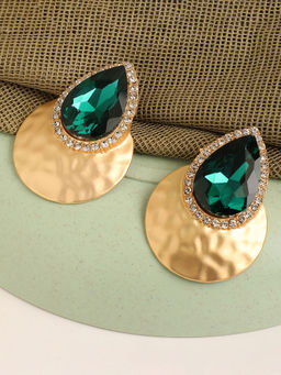 Sohi - Green Stone Gold Plated Drop Earring