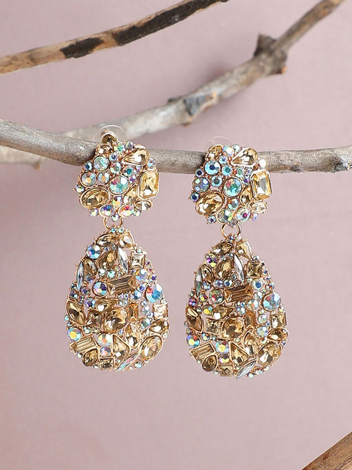 Sohi Multi-Color Stones Gold Plated Drop Earrings