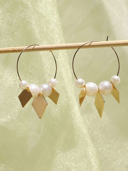 Sohi - Gold Plated Pearl Hoop Earrings