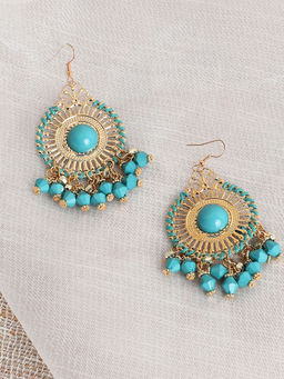 Sohi - Blue Stone Gold Plated Drop Earrings
