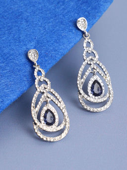Sohi - Blue Stone Silver Rhinestone Drop Earrings