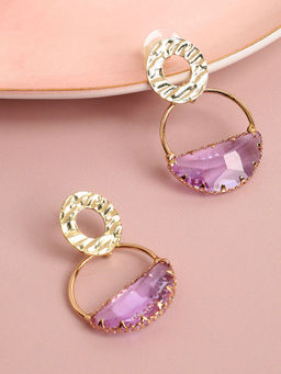 Sohi - Gold Plated Purple Drop Earrings