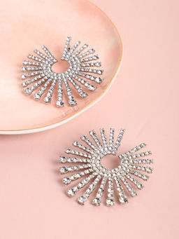Sohi - Silver Plated Rhinestones Stud Earrings