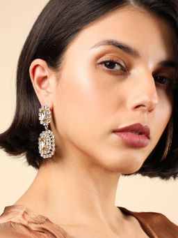 Sohi - Gold Plated Rhinestones Drop Earrings