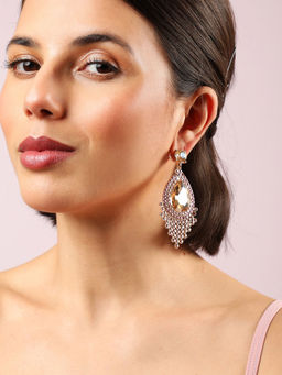 Sohi - Pink Plated Stone Studded Drop Earrings