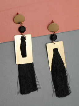 Sohi - Gold Plated Black Tassel Earrings