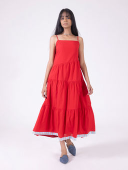 SHAYE - Red Solid Strappy Maxi Dress