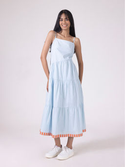 SHAYE - Blue Solid Strappy Maxi Dress