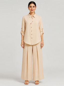SHAYE - Beige Shirt Collar Co-Ord Set
