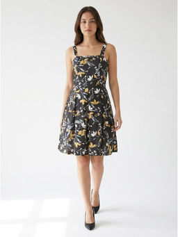 GAIIA - Black Petal Pop Square Neck Cotton Dress
