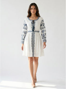 GAIIA - White Luna Noir Embroidered Flare Dress