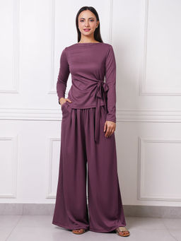 Exude - Purple Ribbed Tie-Waist Co-Ord Set