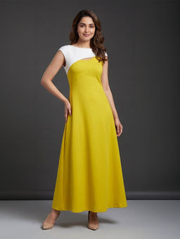 Exude - Yellow Colour-Block Maxi Dress with Cutout Detail