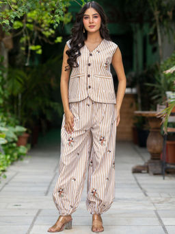 HOUSE OF JAMOTI - Sandstone Brown Striped Co-Ord Set