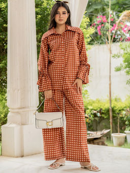 HOUSE OF JAMOTI - Chestnut Brown Checks Co-Ord Set