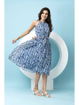 Beatnik - Halter Blue Dress with Belt