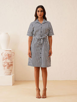 Beatnik - Shirt Dress White Dress with Belt