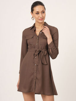 Beatnik - Shirt Dress Saddle Brown Dress with Belt
