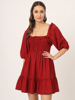 Beatnik - Peasant Dark Red Dress