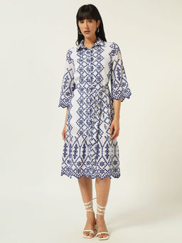Beatnik - Shirt Dress White Dress with Belt