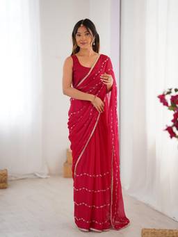 Nyri - Designer Beads Work Saree with Lace Border - Pink