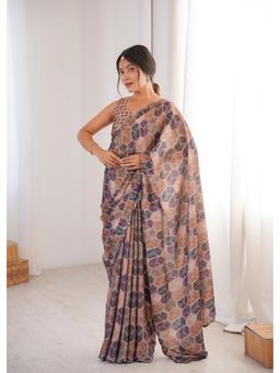 Nyri - Beautiful Printed with Mirror Work Chinon Saree - Beige