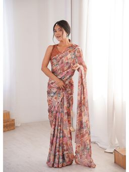 Nyri - Beautiful Printed with Mirror Work Chinon Saree - Rust